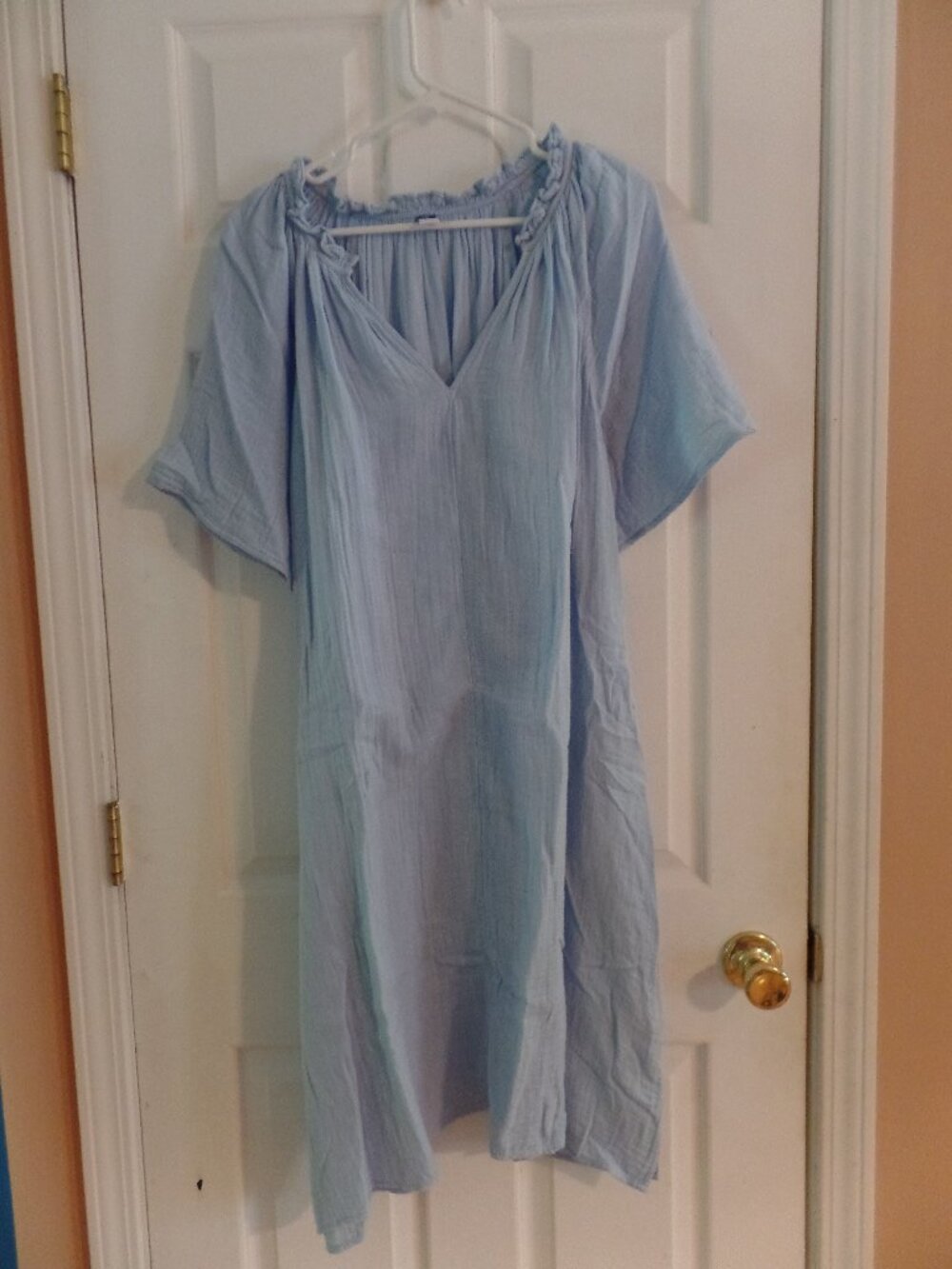 EUC Old Navy XXL TALL 18 20 BLUE Gauze V Neck Unlined Sheath Dress w/Pockets (: